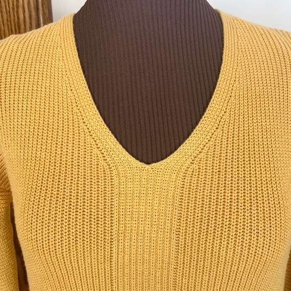 Rachel Zoe Rib Knit Sweater - High Low V-Neck - Mustard Yellow - Sz L - Picture 4 of 10